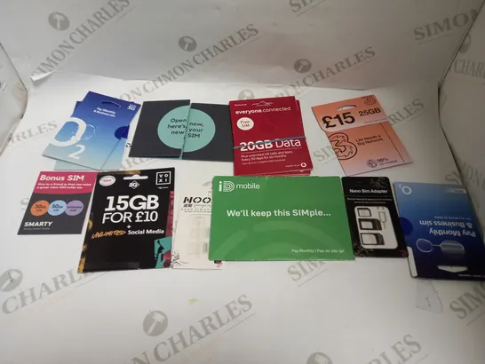 LARGE QUANTITY OF ASSORTED SIM CARDS AND MOBILE TOP UPS FROM PROVIDERS SUCH AS O2, VOXI, VODAFONE, ETC 