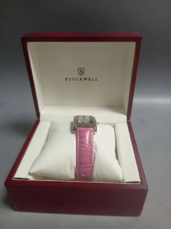 BOXED STOCKWELL TEXTURED STRAP WATCH IN PINK/SILVER
