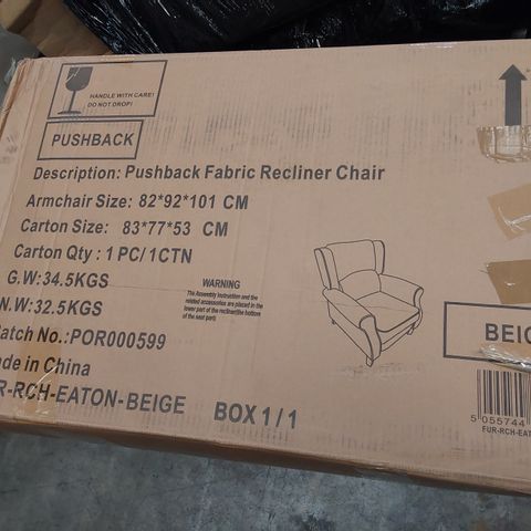 BOXED DESIGNER EATON BEIGE FABRIC PUSHBIKE RECLINER CHAIR