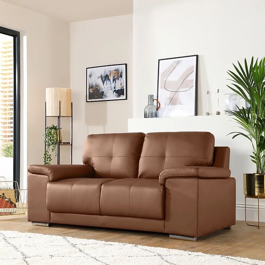 BOXED DESIGNER KANSAS TANNED LEATHER 2 SEATER SOFA