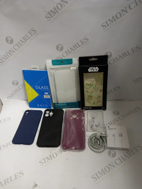 BOX TO CONTAIN APPROX. 35 ASSORTED PHONE ACCESSORY PRODUCTS, INCLUDES PHONE CASES, CHARGING CABLES, EARPHONES ETC 