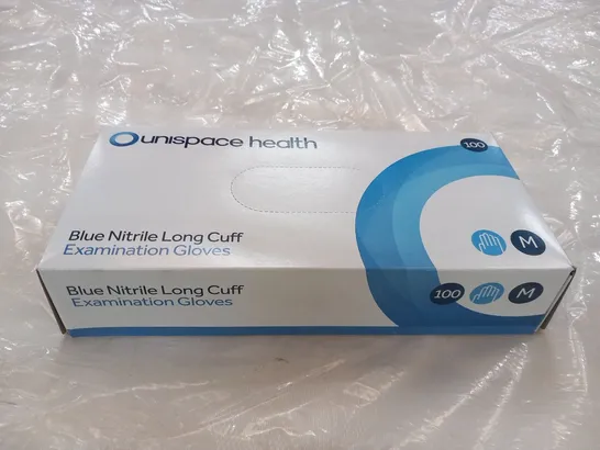 APPROXIMATELY 12 BOXES OF 1000 UNISPACE HEALTH MEDIUM BLUE NITRILE LONG CUFF EXAMINATION GLOVES (APPROXIMATELY 12,000 PAIRS IN TOTAL)