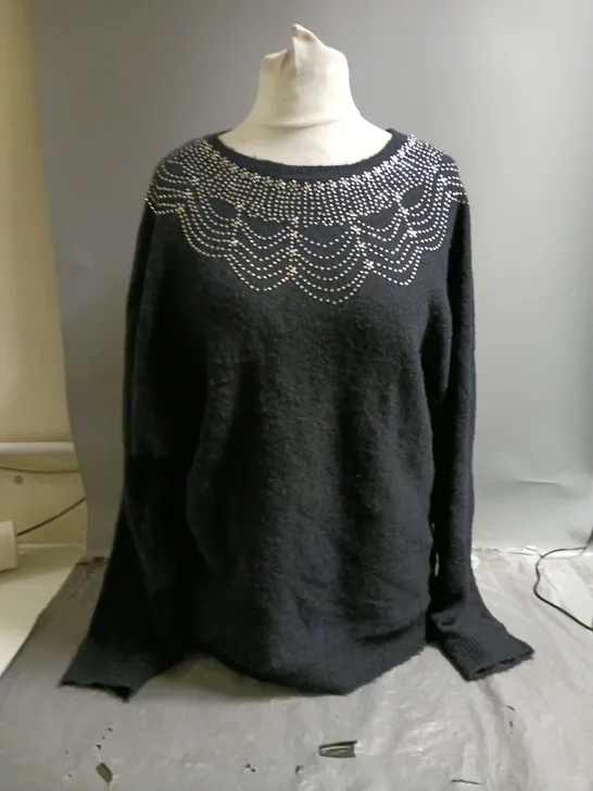 MONSOON LADIES BLACK JUMPER WITH GLITTER DETAIL SIZE M