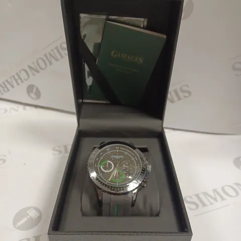 BOXED GAMAGES LONDON NAVIGATOR AUTOMATIC BLACK SILICONE STRAP WATCH 