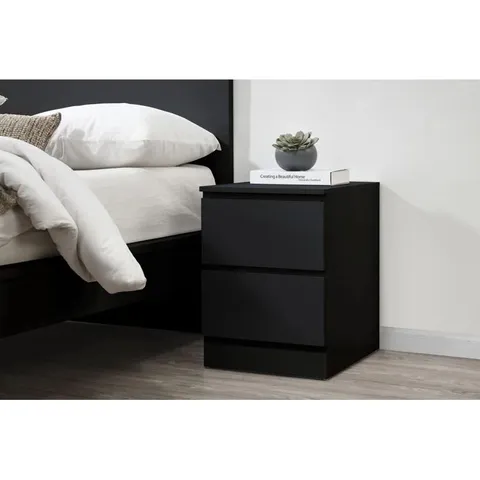 BOXED MARQITA 2-DRAWER BEDSIDE TABLE IN BLACK (1 BOX)