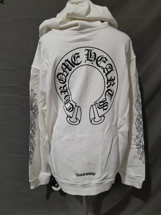 CHROME HEARTS ZIP THROUGH WHITE HOODIE - L