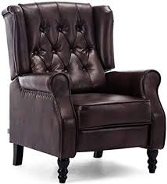 BOXED ALTHORPE BROWN FAUX LEATHER PUSH BACK RECLINING CHAIR (1 BOX)