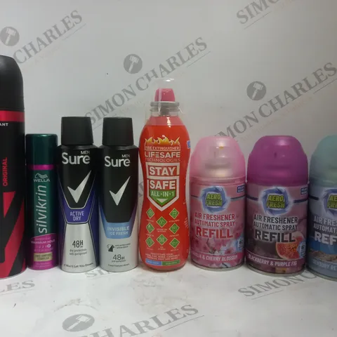 BOX OF APPROX 15 ASSORTED AEROSOLS TO INCLUDE RIGHTGUARD DEODORANT, SURE MEN DEODORANT, AERO FRESH AIR FRESHENER SPRAY, ETC 