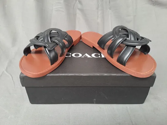 BOXED PAIR OF COACH OPEN TOE FLAT SANDALS IN BLACK EU SIZE 40