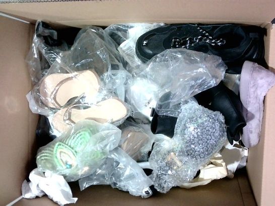 BOX OF A LARGE QUANTITY OF ASSORTED DESIGNER FOOTWEAR ITEMS TO INCLUDE ASOS, WALLIS, F&F, REALPAKS ETC
