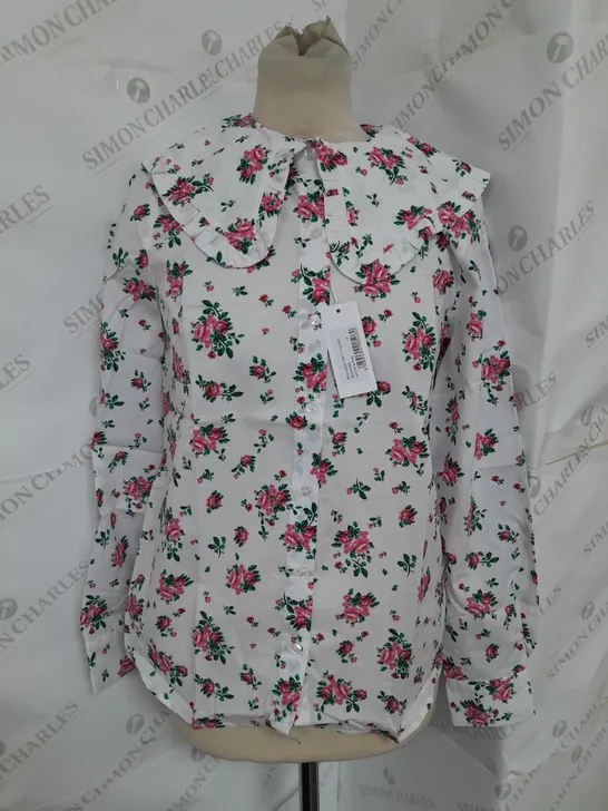 BOUTIQUE BY HAWES & CURTIS PRETTY ROSES BLOUSE IN WHITE/PINK SIZE S