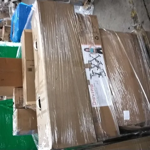 PALLET OF ASSORTED ITEMS INCLUDING FOLDING MAGNETIC BIKE, CHRISTMAS TREE AND AUTOMATIC STEAM MOP