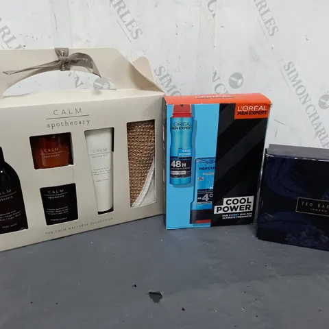 APPROXIMATELY 10 FRAGRANCE AND COSMETIC BOXSETS TO INCLUDE APOTHECARY THE CALM WELNESS COLLECTION, LOREAL COOL POWER SET, TED BAKER MINI SET, ETC