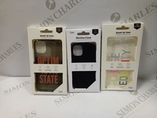 BOX OF APPROXIMATELY 55 TYPO PHONES CASES ('SLIMLINE CASE' & 'SPEAK UP CASE') FOR IPHONE 11, 12 MINI, 12/12PRO IN VARYING COLOURS