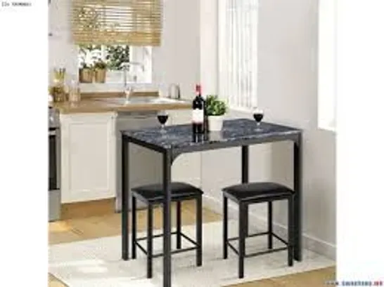 BOXED COSTWAY 3 PCS COUNTER HEIGHT TABLE SET 2 CHAIRS DINING ROOM FAUX MARBLE - BLACK