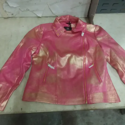 BOX OF APPROXIMATELY 13 JULIEN MACDONALD PINK/GOLD BIKER JACKET - SIZE 14