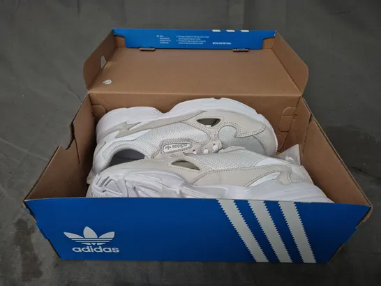 BOXED PAIR OF ADIDAS WOMEN'S FALCON SHOES IN WHITE/OFF WHITE UK SIZE 5.5