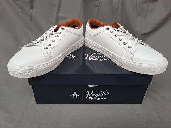 BOXED PAIR OF PENGUIN SHOES IN WHITE/NAVY SIZE 11