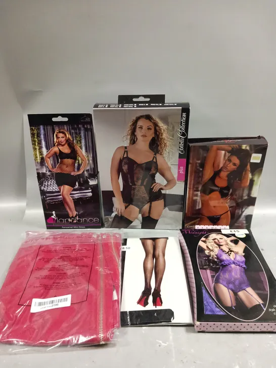 APPROXIMATELY 30 ASSORTED ADULT THEMED CLOTHING PRODUCTS IN VARIOUS STYLES & SIZES 