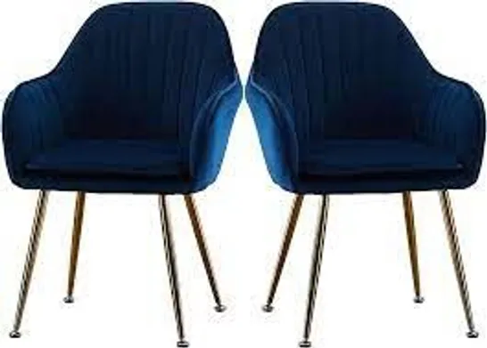 PAIR OF ALISHA BRASS LEGGED DINING CHAIRS - BLUE/BRASS (1 BOX) RRP £259.99