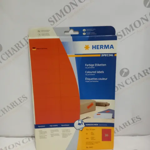 APPROXIMATELY 50 X PACKETS OF HERMA SPECIAL HIGH VISIBILITY COLOURED LABELS IN ORANGE 