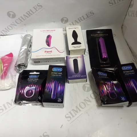 LOT OF APPROX 10 ASSORTED ADULT ITEMS TO INCLUDE VIBRATORS, COCK RINGS, ANAL PLUGS ETC