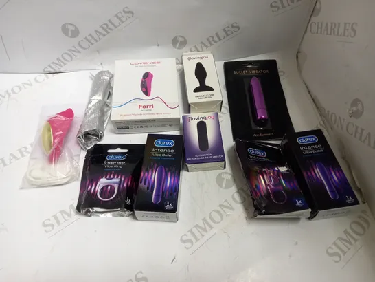 LOT OF APPROX 10 ASSORTED ADULT ITEMS TO INCLUDE VIBRATORS, COCK RINGS, ANAL PLUGS ETC