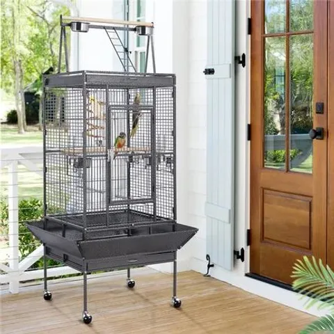 BOXED RETA WROUGHT IRON ROLLING LARGE PARROT BIRD CAGE IN BLACK 