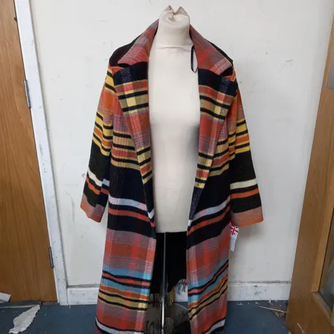 HELENE BERMAN MULTI COLOURED CHECK COAT - SIZE 12.