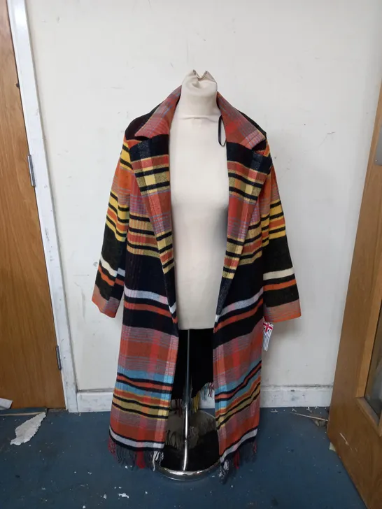 HELENE BERMAN MULTI COLOURED CHECK COAT - SIZE 12.