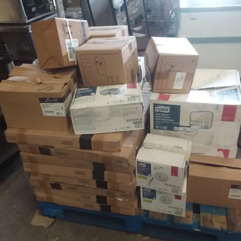 PALLET CONTAINING TORK TOILET AND HAND TOWL DISPENSERS, MICRO BURST 3000 LCD DISPENSER