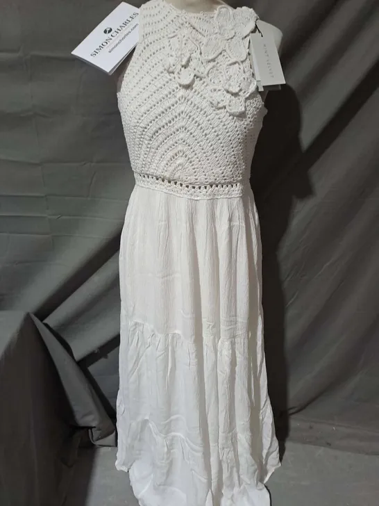 MINT VELVET FLORAL CROCHET MAXI DRESS IN WHITE - UK 10