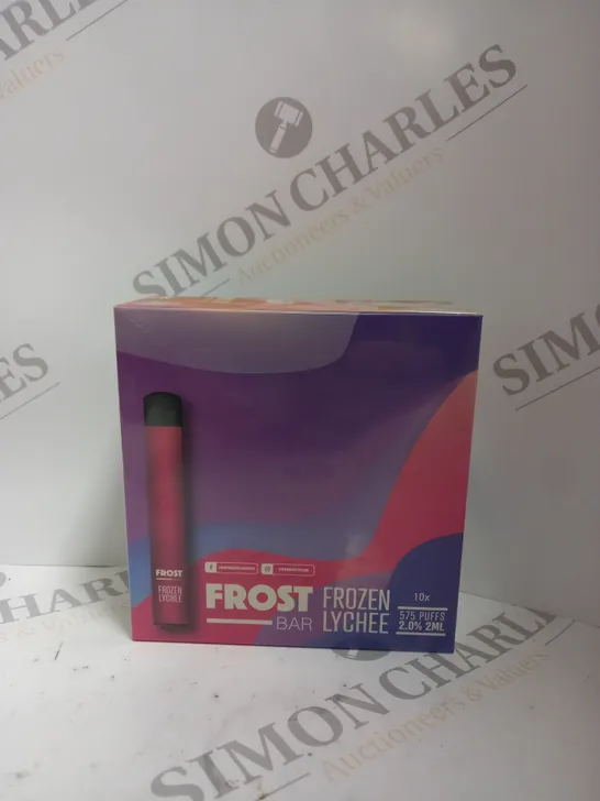 10 X BOXED SEALED (10 DISPOSABLES PER BOX) DR FROST FROST BAR DISPOSABLE VAPES - FROZEN LYCHEE  