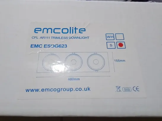 PALLET CONTAINING 28 BOXED AS NEW EMCOLITE CFL AR111 RIMLESS DOWNLIGHTS - 7 BOXES