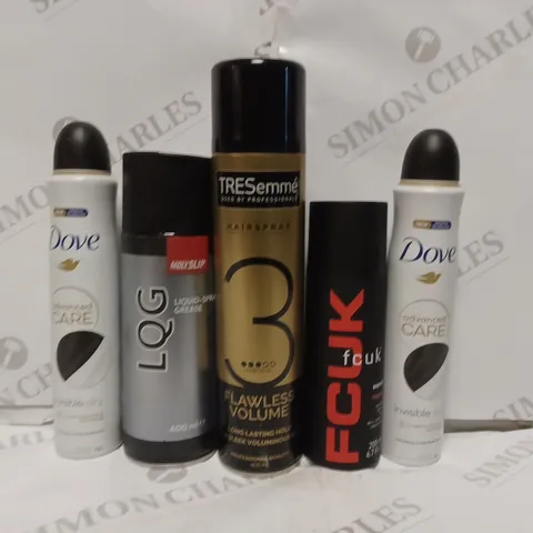 APPROXIMATELY 15 ASSORTED AEROSOL PRODUCTS TO INCLUDE DOVE ADVANCED CARE, TRESEMMÉ HAIRSPRAY, FCUK, ETC- COLLECTION ONLY