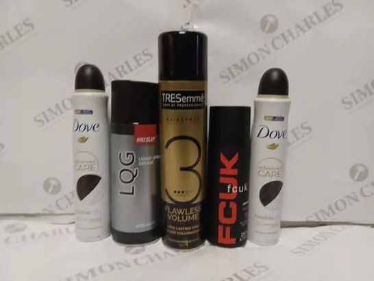 APPROXIMATELY 15 ASSORTED AEROSOL PRODUCTS TO INCLUDE DOVE ADVANCED CARE, TRESEMMÉ HAIRSPRAY, FCUK, ETC- COLLECTION ONLY