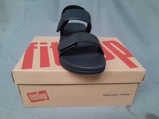 BOXED PAIR OF FITFLOP LULU ADJUSTABLE LEATHER BACK-STRAP SANDALS IN BLACK UK SIZE 7