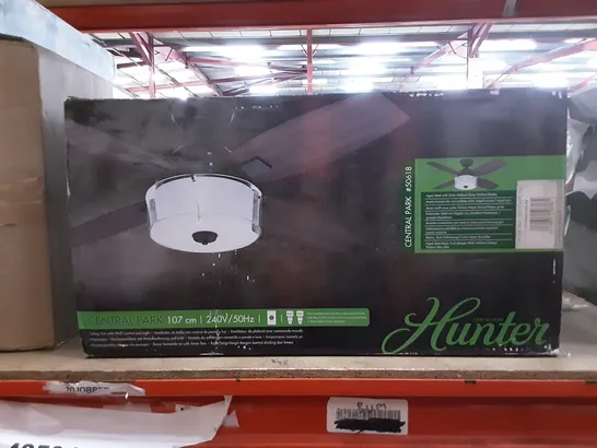 BOXED HUNTER CEILING FAN WITH WALL  CONTROL AND LIGHT- CENTRAL PARK 107 CM 