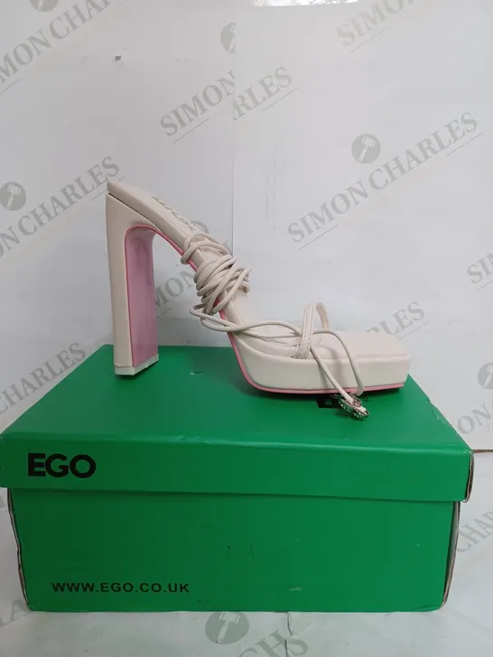 BOXED EGO IN THE GAME HEELED SANDALS IN CREAM - UK 5 