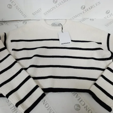 BERSHKA CROPPED KNITTED STRIPED JUMPER - SMALL