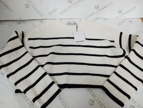 BERSHKA CROPPED KNITTED STRIPED JUMPER - SMALL