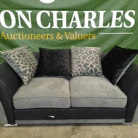 QUALITY DESIGNER 2 SEATER SOFA - GREY/BLACK FABRIC 