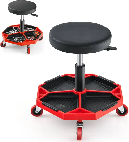 BOXED ROLLING MECHANIC STOOL HEIGHT ADJUSTABLE WORKSHOP CREEPER SEAT 360° SWIVEL