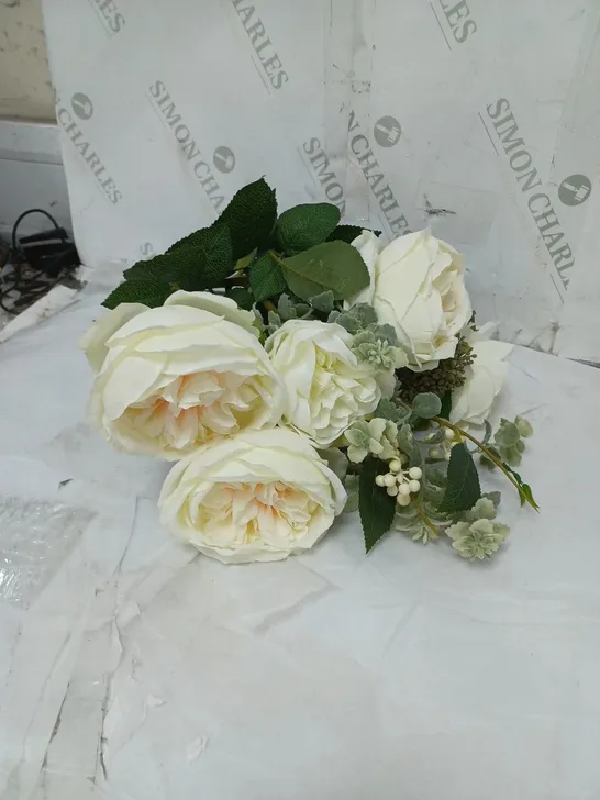 BOXED FAUX FLOWER ARRANGEMENT WHITE WITH VASE AND PEONY FLOWER AND ROOM SCENT