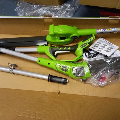 GREENWORKS TOOLS BATTERY-POWERED POLE MOUNTED PRUNER AND HEDGE TRIMMER