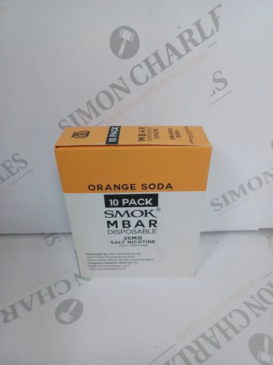 BOX OF APPROXIMATELY 10 BOXES OF ORANGE SODA 10 PACK SMOK M BAR DISPOSABLE 20MG SALT NICOTINE