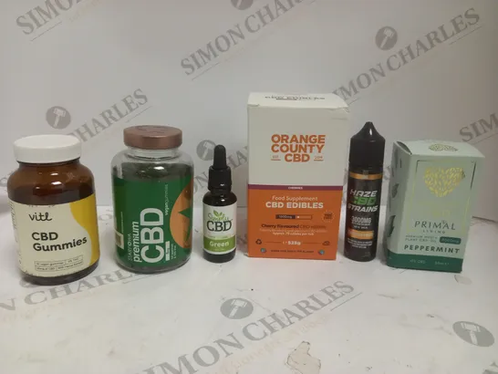 APPROXIMATELY 6 ASSORTED CBD FOOD SUPPLEMENT PRODUCTS TO CONTAIN OIL & GUMMIES 