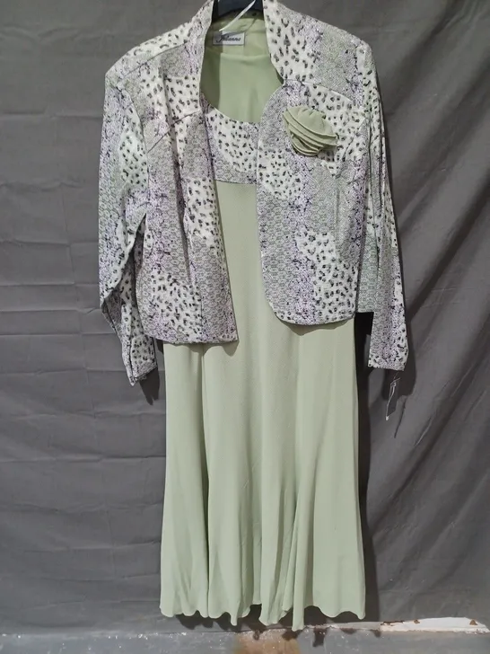 JULIANNA TWO PIECE FLORAL JACKET & DRESS IN GREEN/GREY MULTI - SIZE 22