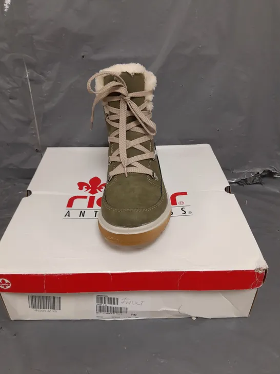 RIEKER WATER RESISTANT WARM LINED HIKING LACE UP BOOT- KHAKI SIZE 5