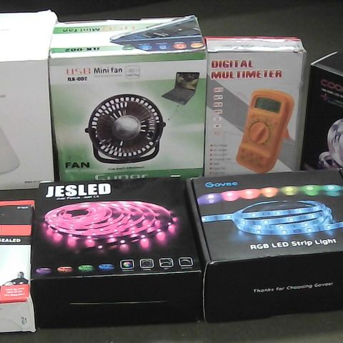 LOT OF 7 ASSORTED BOXED HOUSEHOLD ITEMS TO INCLUDE SMOKE ALARM, LED STRIP LIGHTS AND AROMA DIFFUSER